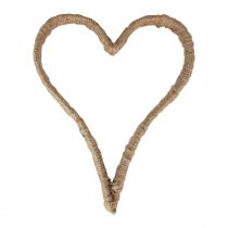 Estilo boho, anillo de metal corazón anillo decorativo cinta de yute 20cm 4ud