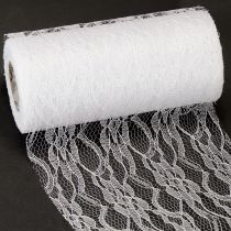 Artículo Cinta de encaje ancho para camino de mesa, encaje blanco, 150 mm, 10 m