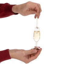 Artículo Juego de colgante con botella y copa de champán, decoración para árbol de Navidad, 14 cm, 2 piezas