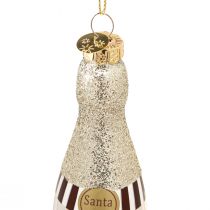 Artículo Botella de champán para colgar decoración de Nochevieja plata 13cm 5uds