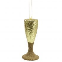 Percha copa champagne oro claro brillo 15cm Nochevieja y Navidad