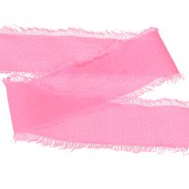 Artículo Cinta de gasa cinta de tela rosa neón con flecos 40mm 15m
