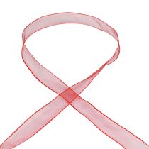 Artículo Cinta de gasa, cinta de organza, cinta decorativa, organza roja, 15 mm, 20 m