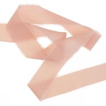Artículo Cinta de gasa cinta de tela rosa con flecos 40mm 15m