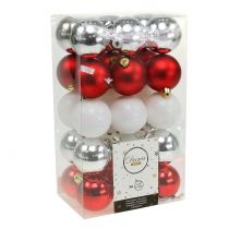 Artículo Bolas de Navidad mixtas blanco, rojo y plata Ø5,5cm 30uds