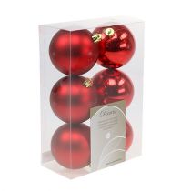 Artículo Adornos de plástico rojo para árbol de Navidad, 8 cm, 6 unidades