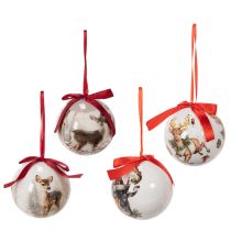 Artículo Bola de Navidad con motivo de ciervo y cinta para colgar, 7 cm, 4 unidades
