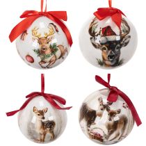 Artículo Bola de Navidad con motivo de ciervo y cinta para colgar, 7 cm, 4 unidades