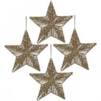 Artículo Adornos para árboles de Navidad, adornos de Adviento, colgantes de estrella dorados L15cm 8 piezas