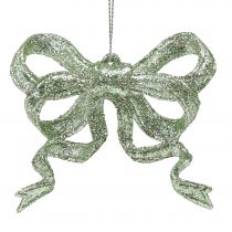 Artículo Lazo decorativo para árbol de Navidad 9cm con purpurina verde 12 piezas
