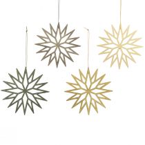 Artículo Decoración del árbol de Navidad copos de nieve decoración madera verde 15cm 8 piezas