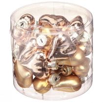 Artículo Adornos navideños, adornos para árbol de Navidad, corazones dorados, 3 cm, 24 piezas