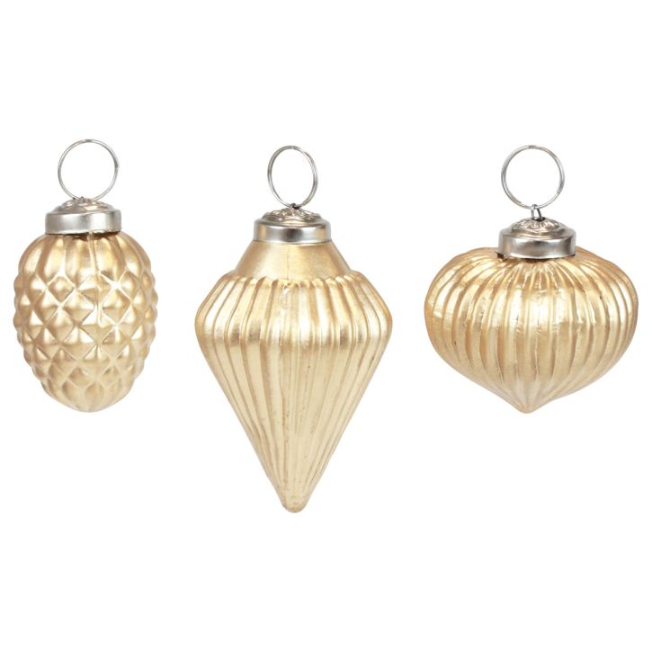 Adornos para árboles de Navidad decoración dorada de cristal vintage Ø4–6cm juego de 3
