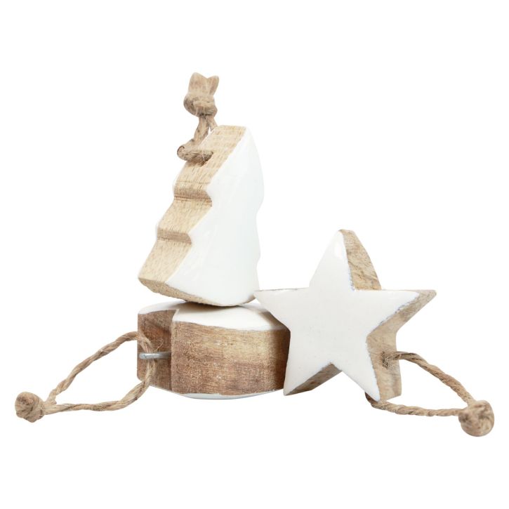 Artículo Adornos para árboles de Navidad mezcla de madera corazón estrella árbol de Navidad blanco, natural 5cm 27ud