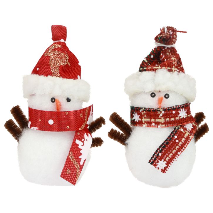 Adornos para árboles de Navidad muñeco de nieve con sombrero H9cm 4 piezas