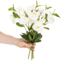 Artículo Rosa navideña artificial, ramo decorativo de flores blancas, 40 cm, 4 piezas.
