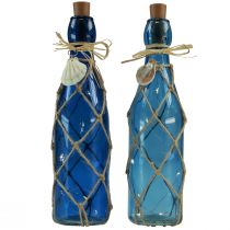 Artículo Botella de vidrio botellas azul marítimo con LED H28cm 2 piezas