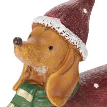 Artículo Figura decorativa de perro salchicha con paquete de regalo y sombrero, 18 cm.