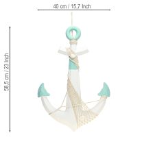 Artículo Ancla decorativa blanca azul decoración marítima para colgar H58,5cm