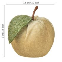 Artículo Manzana decorativa de terciopelo con hoja marrón y amarilla, Ø7,5 cm, alto 9 cm, 9 unidades