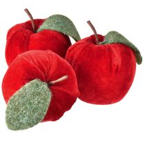 Artículo Tela decorativa de manzana con terciopelo de hoja y fieltro rojo Ø7,5cm H9cm 9 uds