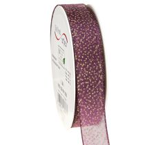 Artículo Cinta decorativa morada con puntos dorados, dimensionalmente estable, 25 mm, 20 m
