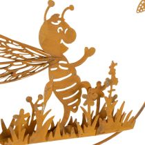 Artículo Abeja decorativa de metal, acabado oxidado, decoración de jardín para colgar, Ø14cm, 4 piezas