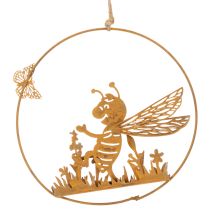 Artículo Abeja decorativa de metal, acabado oxidado, decoración de jardín para colgar, Ø14cm, 4 piezas