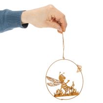 Artículo Abeja decorativa de metal, acabado oxidado, decoración de jardín para colgar, Ø14cm, 4 piezas