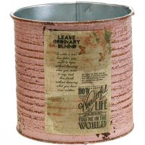 Lata decorativa lata de metal rosa viejo para plantar Ø11cm H10.5cm