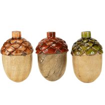 Artículo Bellotas decorativas de madera para mesa, color verde, naranja y rojo, 10 cm de alto, 3 unidades