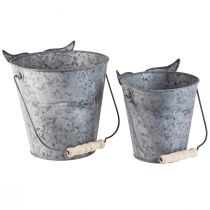 Artículo Macetero decorativo con forma de búho de zinc con asa, Ø15/19 cm, juego de 2