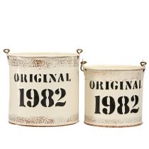 Artículo Cubo decorativo con asa “Original 1982” Crema Ø12/10cm Juego de 2 piezas
