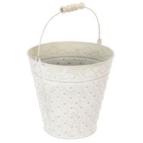 Artículo Cubo decorativo, blanqueado, con asa, Ø20,5 cm, maceta decorativa de metal.