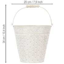 Artículo Cubo decorativo, blanqueado, con asa, Ø20,5 cm, maceta decorativa de metal.