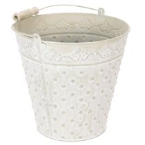 Artículo Cubo decorativo, blanqueado, con asa, Ø20,5 cm, maceta decorativa de metal.