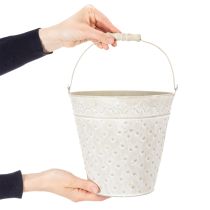 Artículo Cubo decorativo, blanqueado, con asa, Ø20,5 cm, maceta decorativa de metal.