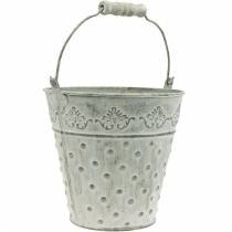Artículo Cubo decorativo, blanco lavado, con asa Ø20,5cm, jardinera, decoración de metal