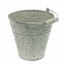 Cubo decorativo, blanco lavado, con asa Ø20,5cm, jardinera, decoración de metal