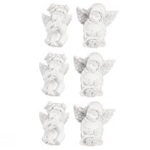Artículo Ángel decorativo con corazón decoración de tumba poliresina blanca H5cm 6 piezas