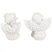 Artículo Ángel decorativo con corazón decoración de tumba poliresina blanca H5cm 6 piezas