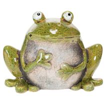 Artículo Rana decorativa de cerámica verde y marrón estilo vintage, 15,5 cm de largo.