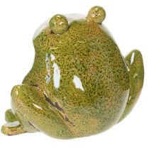 Artículo Rana decorativa de cerámica verde y marrón estilo vintage, 15,5 cm de largo.
