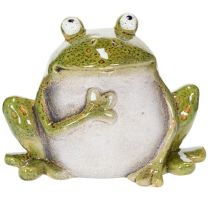 Artículo Rana decorativa de cerámica verde y marrón estilo vintage, 15,5 cm de largo.