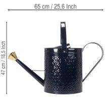 Artículo Regadera decorativa, de metal con estampado a cuadros azul y dorado de estilo vintage, diseño retro para uso en interiores, jardín o balcón, 65 cm.
