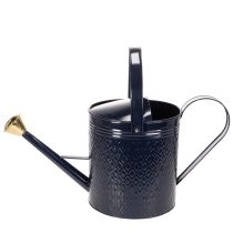 Artículo Regadera decorativa, de metal con estampado a cuadros azul y dorado de estilo vintage, diseño retro para uso en interiores, jardín o balcón, 65 cm.