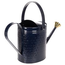 Artículo Regadera decorativa, de metal con estampado a cuadros azul y dorado de estilo vintage, diseño retro para uso en interiores, jardín o balcón, 65 cm.