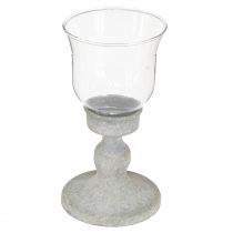 Artículo Vaso de cristal decorativo metal gris aspecto vintage Ø8cm H15,5cm