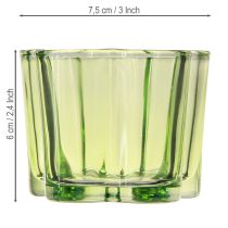 Artículo Portavelas decorativo de cristal con forma de flor verde Ø7,5cm H6cm 6uds