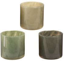 Artículo Jardinera decorativa de vidrio en verde gris claro gris Al. 10 cm 3 piezas